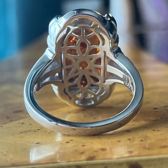 Natural Amber Sterling Silver Cocktail Ring Size 8 - Picture 5 of 10